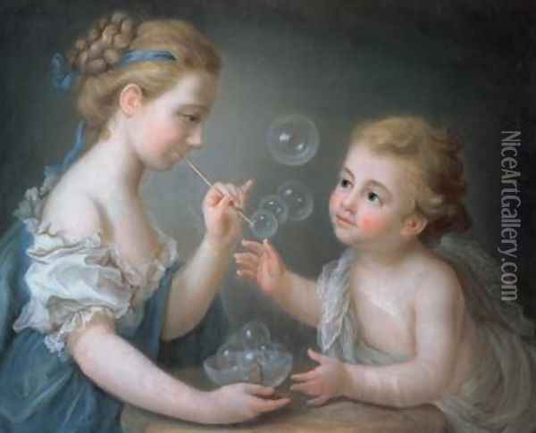 Children blowing bubbles Oil Painting - Etienne Liotard