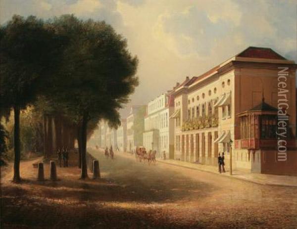 A Quiet City Street Scene Oil Painting - Robert Geissler
