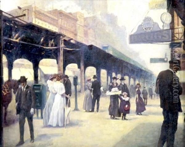 Wells Street Bridge And Northwestern Station Oil Painting - Alson Skinner Clark