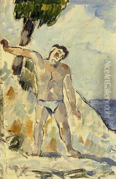 Bather With Arms Spread Oil Painting - Paul Cezanne