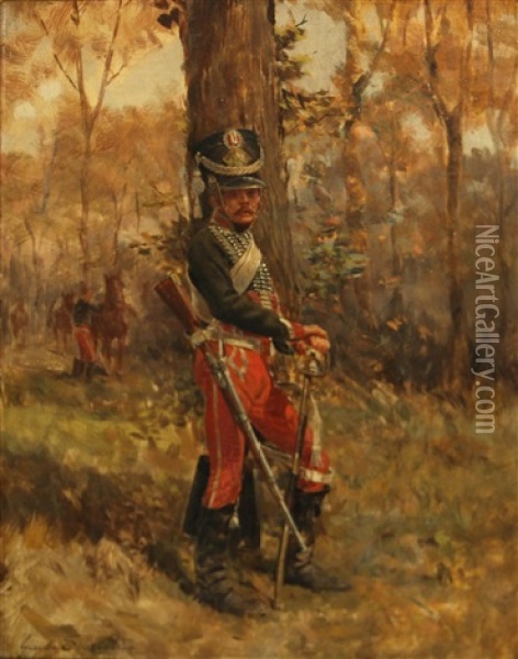 A Hussar Of The First Empire Oil Painting - Guido Sigriste