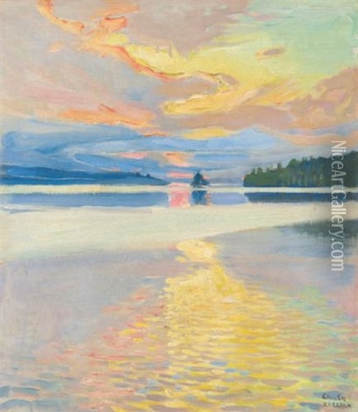 Sunset Over Lake Ruovesi Oil Painting - Akseli Valdemar Gallen-Kallela