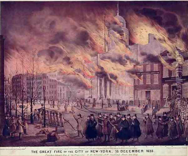 The Great Fire of New York Oil Painting - Alfred M. Hoffy