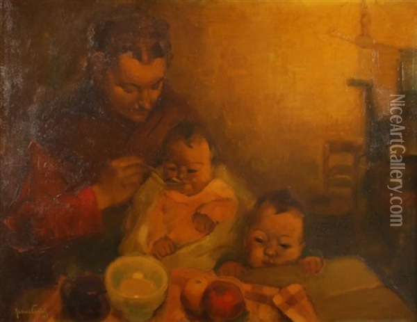 La Famille Oil Painting - Marius Carion