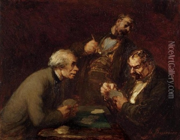 Joueurs De Cartes Oil Painting - Honore Daumier