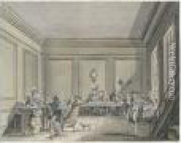 Assassinat De Le Pelletier, 
Maison De Fevrier Restaurateur, Le 20 Janvier 1793, 30 Nivose An I De La
 Republique Oil Painting - Joseph Swebach-Desfontaines