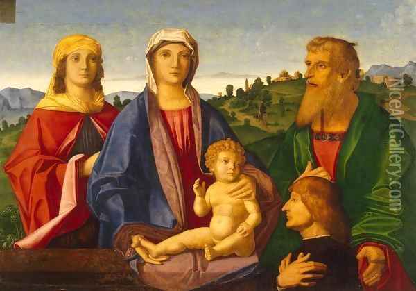 Madonna and Child with Saints and the Donor Oil Painting - Vincenzo di Biagio Catena