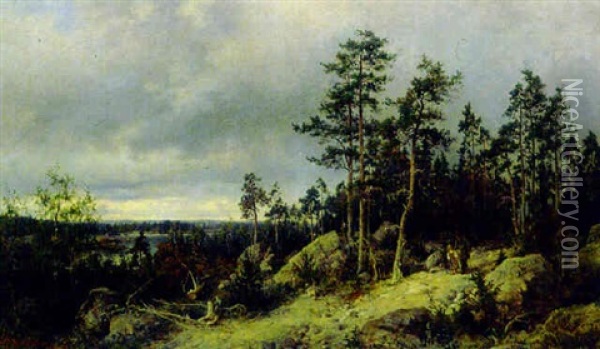 Maisema Helsingin Ulkopuolelta Oil Painting - Berndt Adolf Lindholm