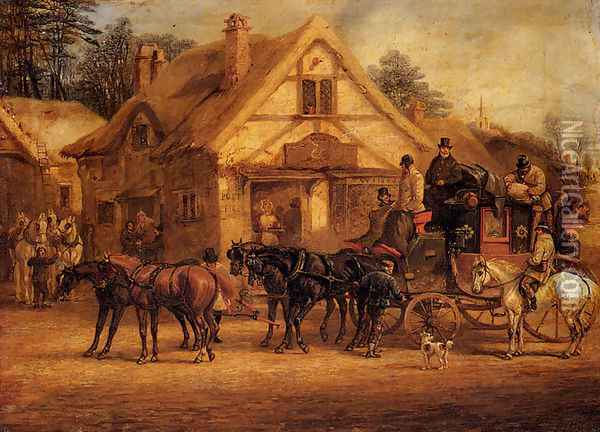A Halted Coach Oil Painting - Henry Thomas Alken
