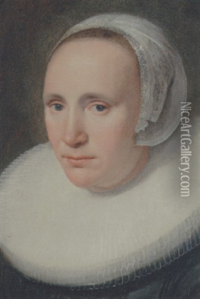 Portraet Af Kvinde Med Kyse Og Pibekrave Oil Painting - Paulus Moreelse