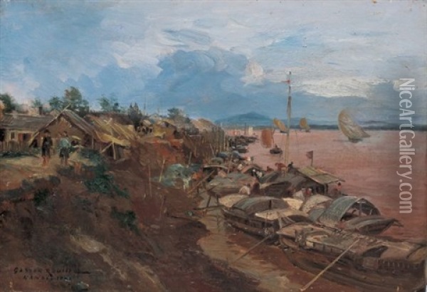 Landscape Of Hanoi Oil Painting - Gaston Marie Anatole Roullet
