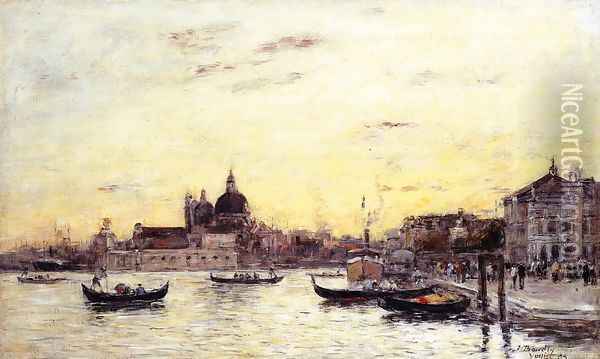 Venice, The Mole at the Entrance to the Grand Canal and the Salute Oil Painting - Eugene Boudin