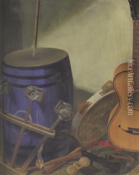 Still Life With Musical Instruments Oil Painting - Alexander Evgenievich Iacovleff