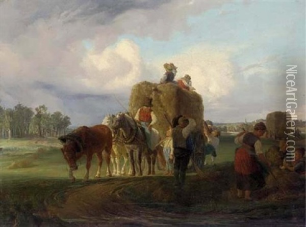 Gathering In The Hay Oil Painting - Hugo Wilhelm Kauffmann