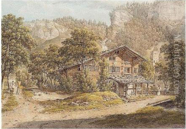 Mill Near Meiringen, Canton Bern, Switzerland Oil Painting - Paul Gottlieb Weber
