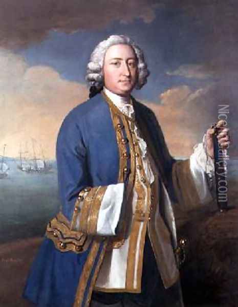 Portrait of Captain David Brodie 1709-87 Holding a Telescope Oil Painting - Philipe Mercier