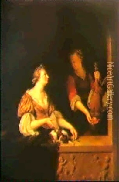 La Marchande De Volailles & La Grappe De Raisin Oil Painting - Willem van Mieris