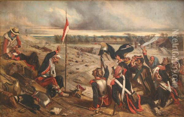 Napoleonic Soldiers After The Battle Of Hougoumont Oil Painting - Eyre Crowe