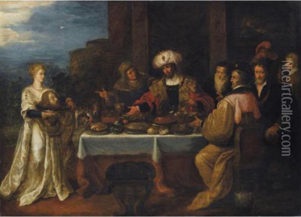 Salome Presenting The Head Of Saint John The Baptist To King Herod Oil Painting - Frans II Francken