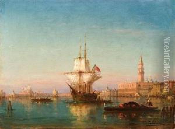 Voilier Dans La Lagune De Venise. Oil Painting - Charles Clement Calderon