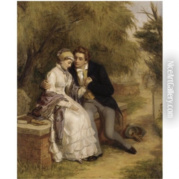 The Lover's Seat: Shelley And Mary Godwin In Old St. Pancras Churchyard Oil Painting - William Powell Frith