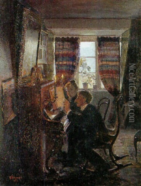 Musiceren I Skumringstimen Oil Painting - Georg Sofus Seligmann