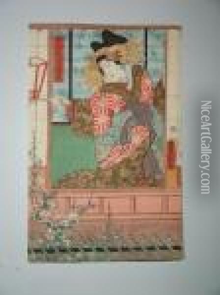 Une Jeune Femme Admire La Floraison Du Prunier Oil Painting - Utagawa Toyokuni Iii