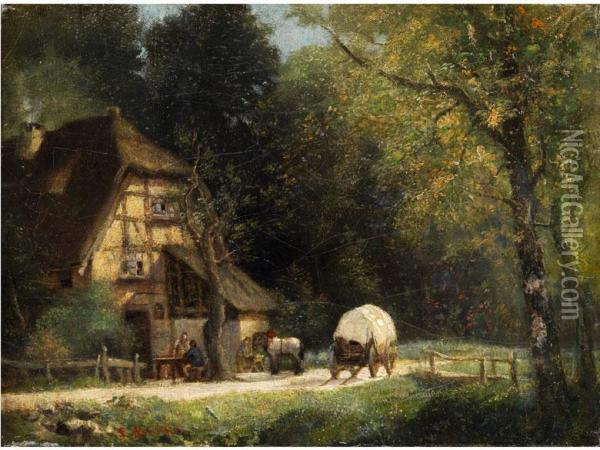 Die Rast Vor Dem Bauernhaus Oil Painting - Ernst Frohlich