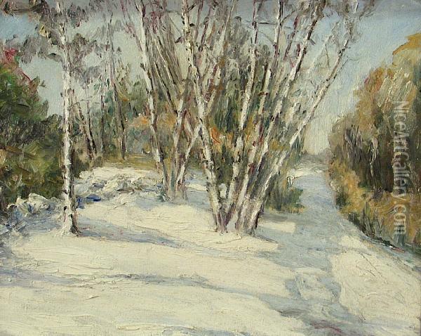 Birch Trees In A Snowy Landscape Oil Painting - Phillip A. Butler