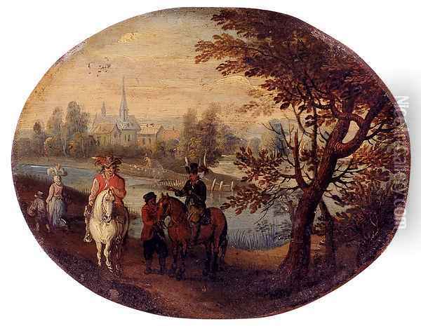 Travelers On A Path Along A River Oil Painting - Joseph van Bredael