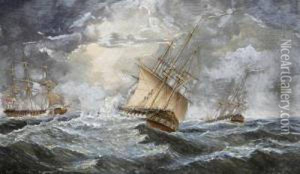 Shipping In High Seas Oil Painting - George Alexander Napier