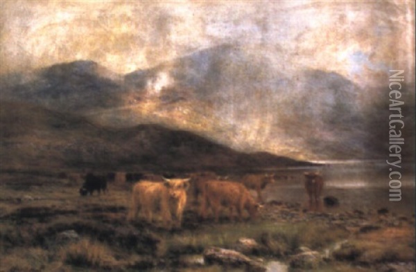 By The Loch: Showers On The Hills Oil Painting - Louis Bosworth Hurt