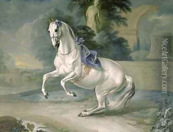 The White Stallion Leal en levade Oil Painting - J.G. & Brand, J.C. Hamilton
