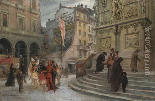 Alba Di Quaresima (portici Settentrionali In Costruzione) Oil Painting - Luigi Spreafico