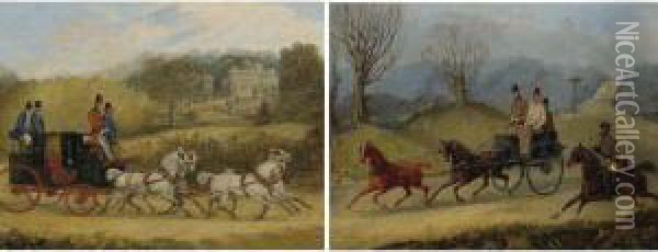 Coach And Four Greys And Tandem Coach Oil Painting - Henry Thomas Alken