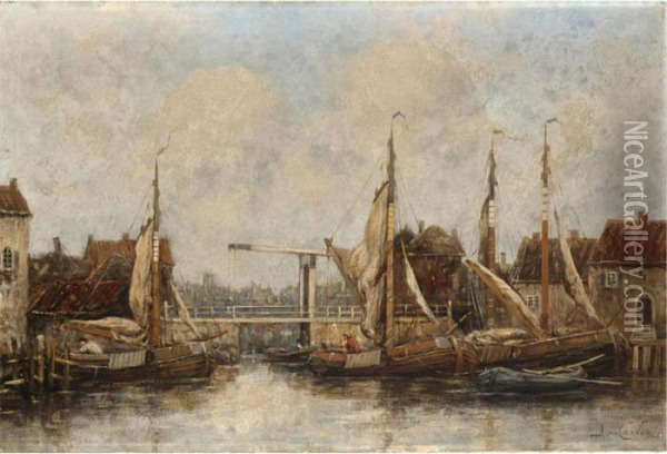 The Old Drawbridge, Zwolle Oil Painting - Hermanus Jr. Koekkoek