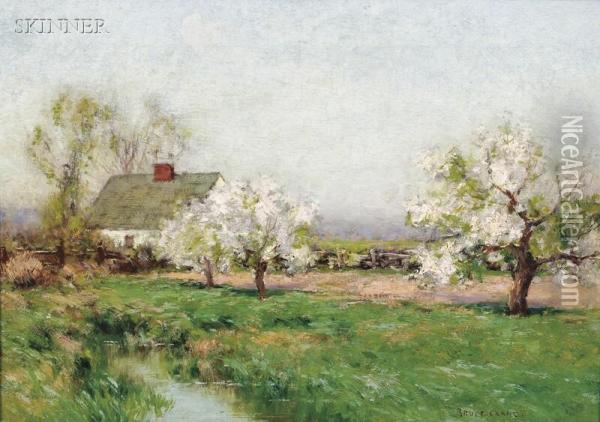 Spring Landscape With Cottage And Flowering Trees Oil Painting - Bruce Crane