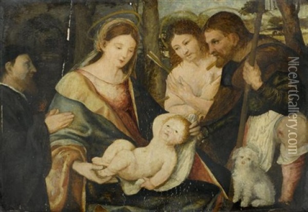 Heilige Familie Oil Painting - Jacopo Palma il Vecchio