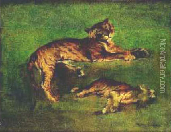 Tigres Couches Oil Painting - Rosa Bonheur