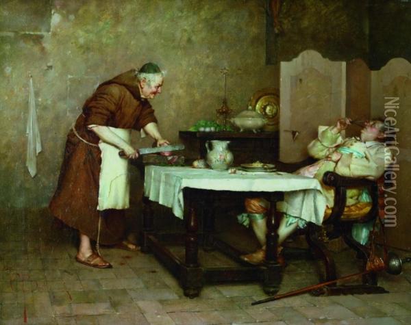 Monch Und Edelmann. Oil Painting - Giuseppe Bortignoni