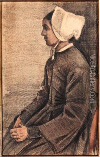 Woman With White Cap, Half-length Oil Painting - Vincent Van Gogh