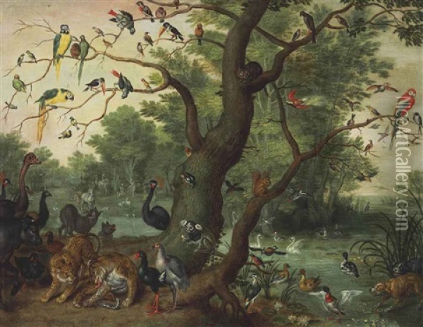 The Garden Of Eden, With The Fall Of Man Oil Painting - Jan van Kessel the Elder
