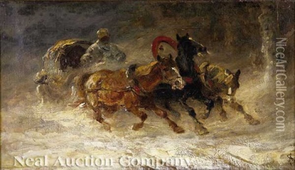 Cossack And Sleigh Oil Painting - Adolf Schreyer