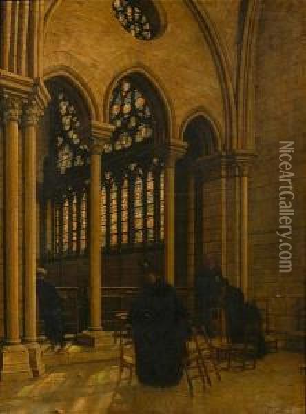 Figures In A Church Interior Oil Painting - Louis Beroud