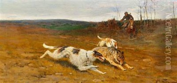 Wolf-hunting With Borzois Oil Painting - Efim A. Tikhmenev
