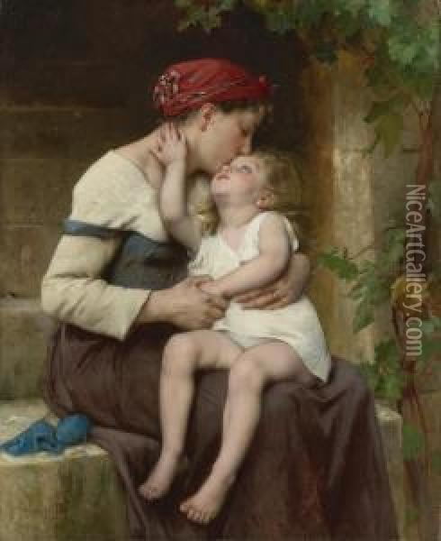 Mother With Child Oil Painting - Leon-Jean-Basile Perrault