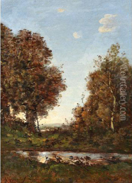< L'etang Presdes Grands Oil Painting - Henri-Joseph Harpignies