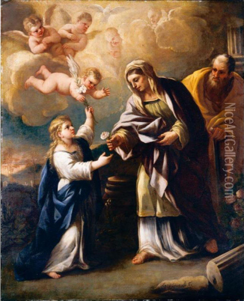 The Holy Family Oil Painting - Giuseppe Simonelli