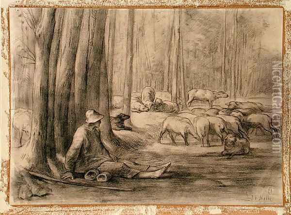 The drinking place in the forest Oil Painting - Jean-Francois Millet