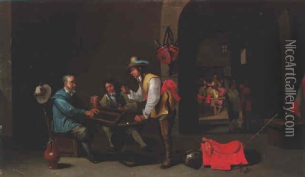 Soldiers Playing Backgammon In A Guard Room Oil Painting - Cornelis Mahu